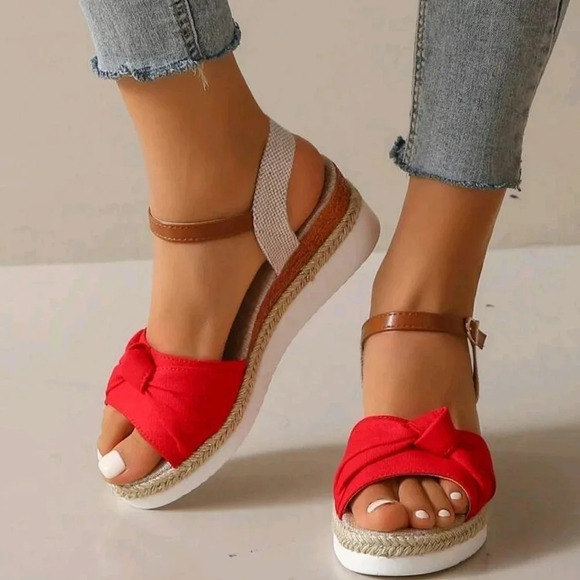 Summer Fashion Comfortable Chunky Heels Wedge Sandals With Knot Design - Picture 3 of 6